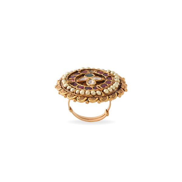 Traditional 22kt Gold Kundan Pearl Statement Ring