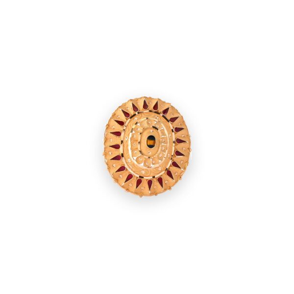 Traditional 22kt Gold Antique Oval Ring with Red Enamel Detailing