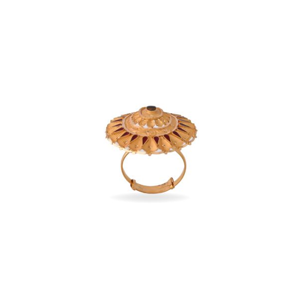 Traditional 22kt Gold Antique Oval Ring with Red Enamel Detailing
