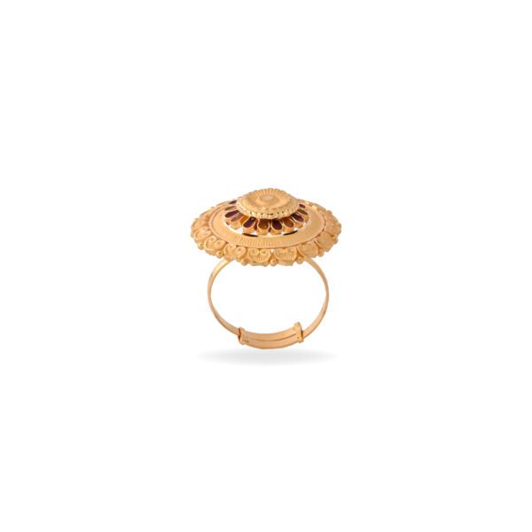 22KT Gold Mandala Floral Ring with Red Enamel