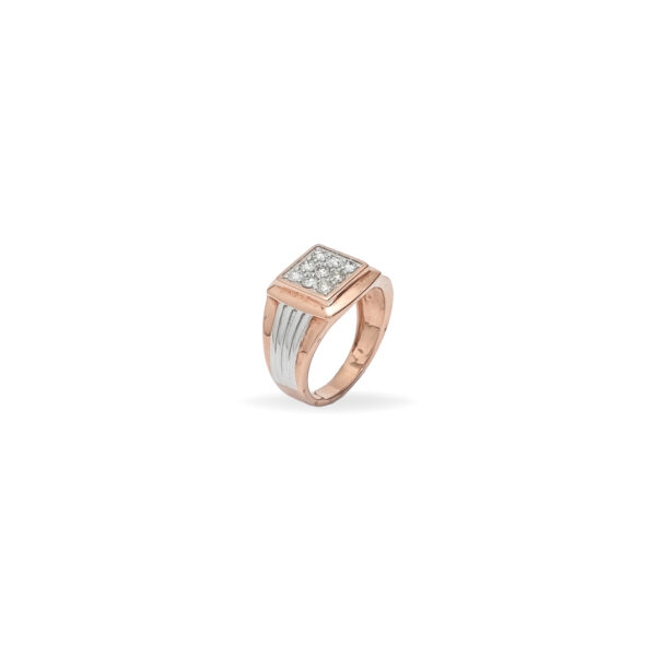 Men's Two-Tone Rose Gold and Silver Square Diamond Ring