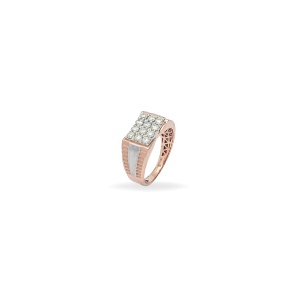 Men's Rose Gold and Silver Diamond Accent Ring with Geometric Detailing