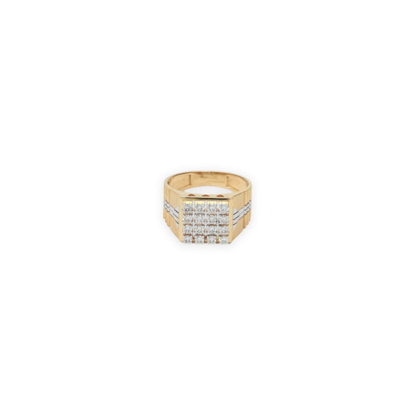 Men's Yellow Gold and Silver Diamond Square Cluster Ring
