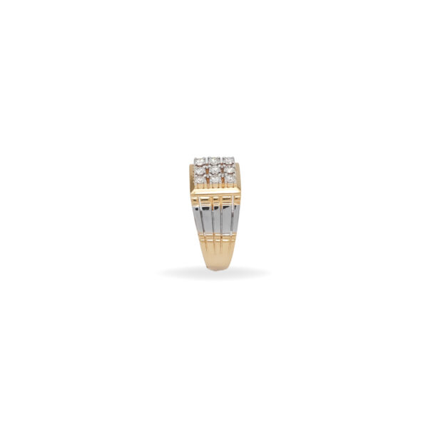 Men’s Gold & Silver Diamond Ring, 9-Stone Square Cluster Luxury Statement Band