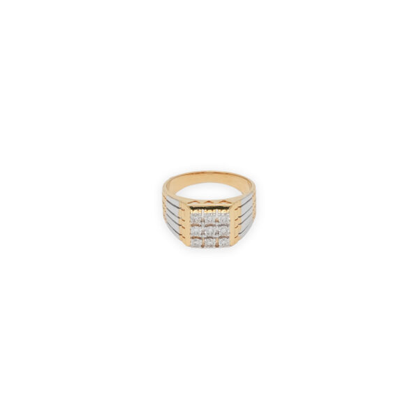 Men’s Gold & Silver Diamond Ring, 9-Stone Square Cluster Luxury Statement Band