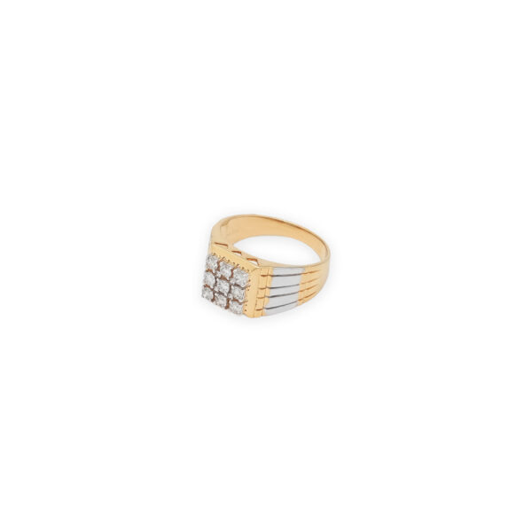 Men’s Gold & Silver Diamond Ring, 9-Stone Square Cluster Luxury Statement Band