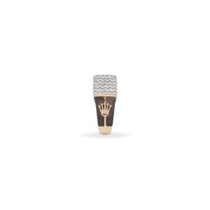 Luxury Diamond Ring with Rolex Crown Emblem Textured Design