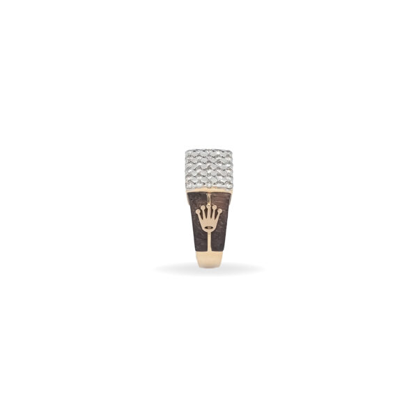 Luxury Diamond Ring with Rolex Crown Emblem Textured Design