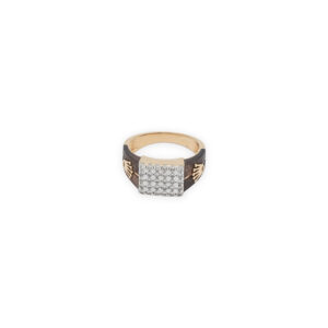 Luxury Diamond Ring with Rolex Crown Emblem Textured Design