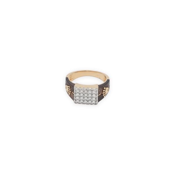 Luxury Diamond Ring with Rolex Crown Emblem Textured Design