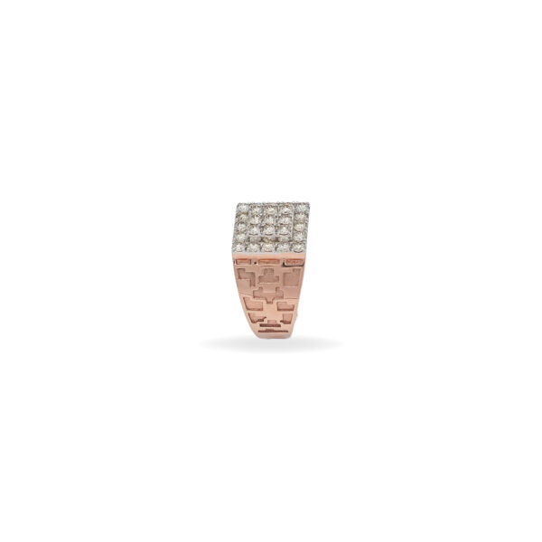 Men's Rose Gold Diamond Ring, Square Cluster Design with Geometric Detailing