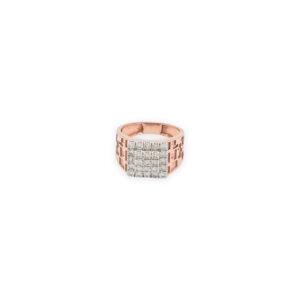 Men's Rose Gold Diamond Ring, Square Cluster Design with Geometric Detailing