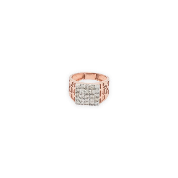 Men's Rose Gold Diamond Ring, Square Cluster Design with Geometric Detailing