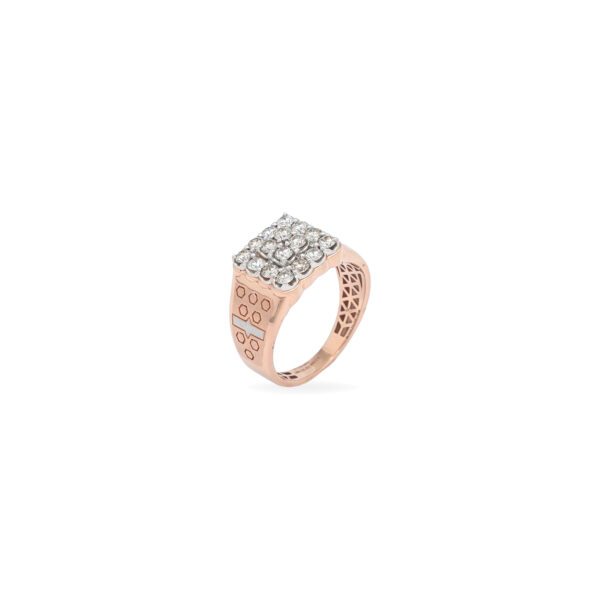 Men's Rose Gold Diamond Cluster Ring with Geometric Side Design