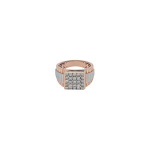 Men's Rose Gold Diamond Ring with Square Cluster and Two-Tone Band