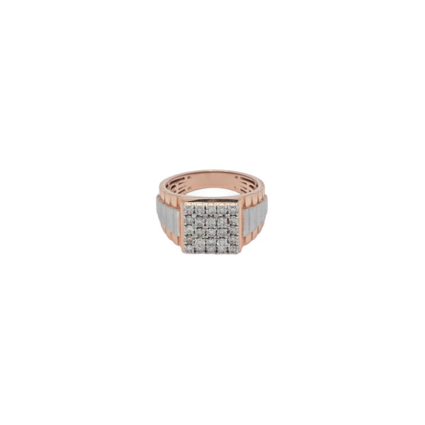 Men's Rose Gold Diamond Ring with Square Cluster and Two-Tone Band