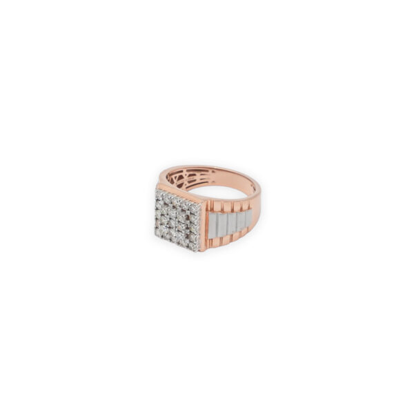Men's Rose Gold Diamond Ring with Square Cluster and Two-Tone Band