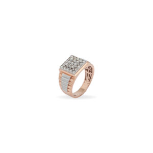 Men's Rose Gold Diamond Ring with Square Cluster and Two-Tone Band