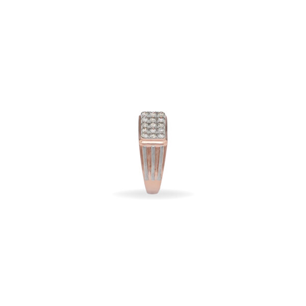 Men's Rose Gold Rectangle Diamond Ring with Vertical Accent Lines