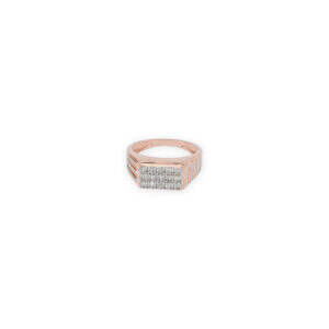Men's Rose Gold Rectangle Diamond Ring with Vertical Accent Lines