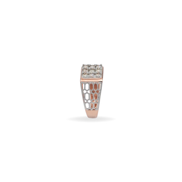 Men's Rose Gold Diamond Ring with Honeycomb Side Design