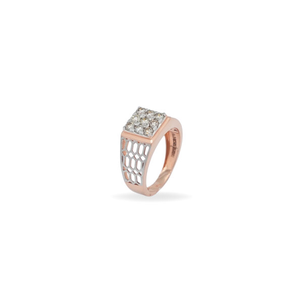 Men's Rose Gold Diamond Ring with Honeycomb Side Design