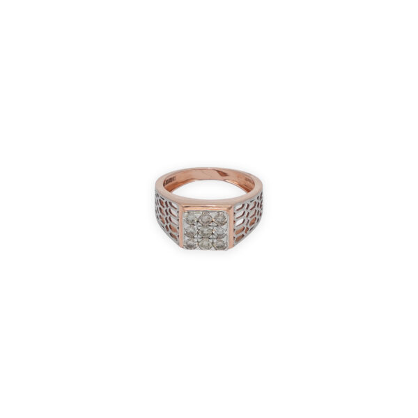 Men's Rose Gold Diamond Ring with Honeycomb Side Design
