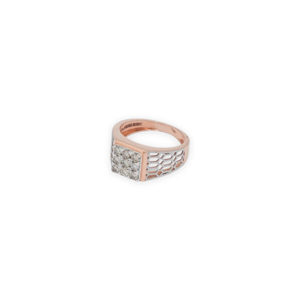 Men's Rose Gold Diamond Ring with Honeycomb Side Design