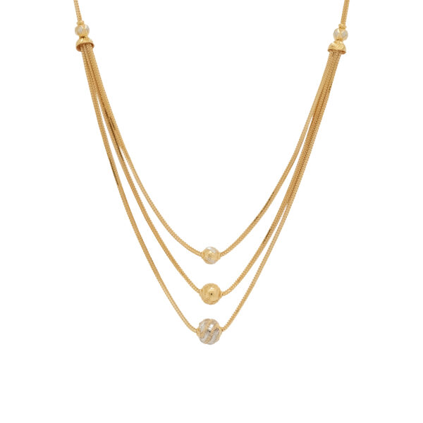 Triple Layer Gold Chain Necklace with Textured Beads