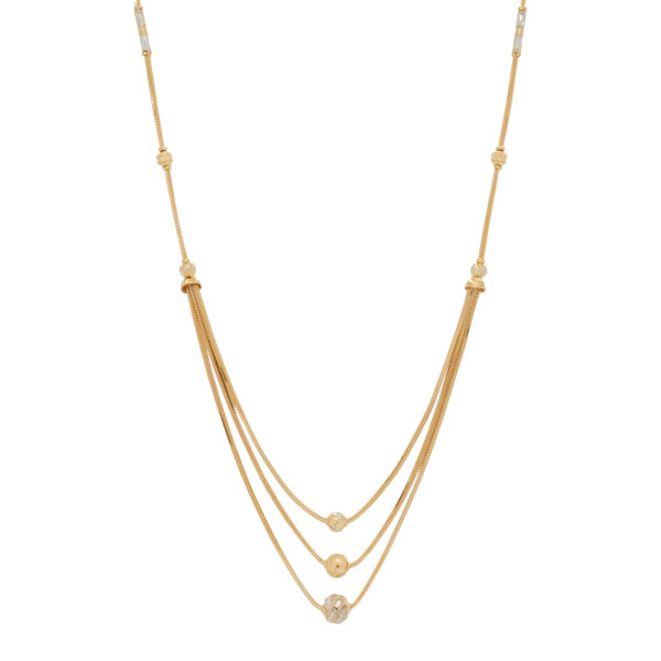 Triple Layer Gold Chain Necklace with Textured Beads
