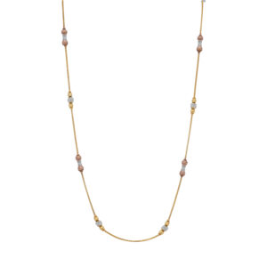 Delicate Gold-Plated Chain Necklace with Tri-Tone Beads