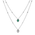 Elegant Diamond Layered Necklace with Emerald & Baguette Pendant