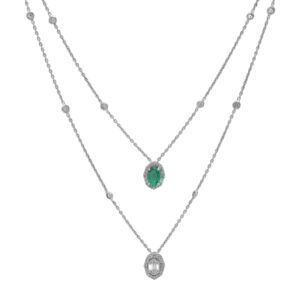 Elegant Diamond Layered Necklace with Emerald & Baguette Pendant