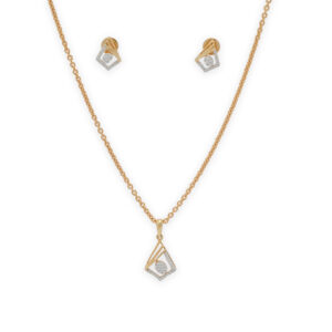 Modern Gold & Diamond Pendant Set with Earrings