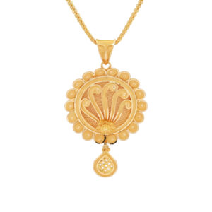 Traditional 22KT Gold Pendant Set with Intricate Floral Motif