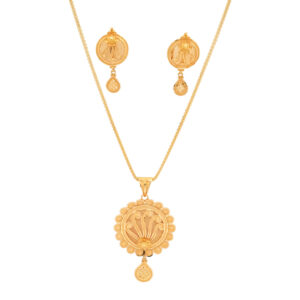 Traditional 22KT Gold Pendant Set with Intricate Floral Motif
