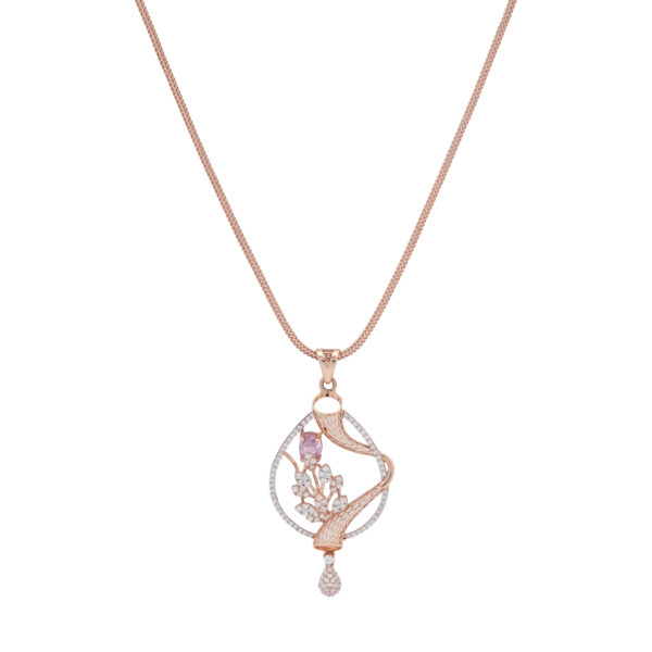 Rose Gold Pendant with Pink Accent and Diamond Floral Detailing