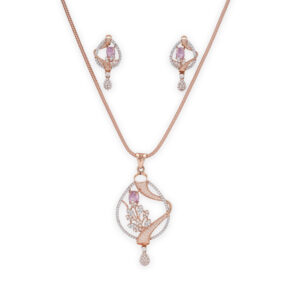Graceful Rose Gold Pendant Set with Pink Stone and Diamond Accents