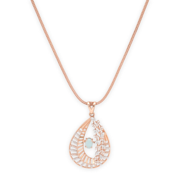Rose Gold Teardrop Pendant Set with Mint Stone and Diamond Accents