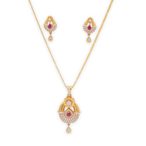 "Elegant Gold  Earring Set with Ruby and Diamond Accents"