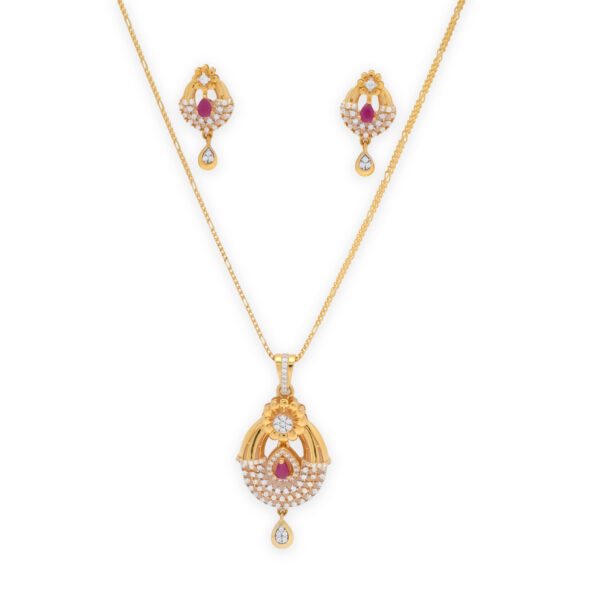 "Elegant Gold  Earring Set with Ruby and Diamond Accents"