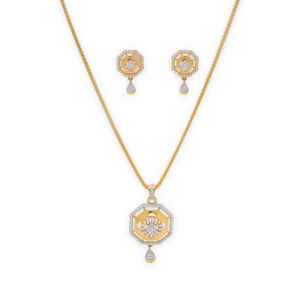 Elegant Octagonal Gold Pendant Set with Matching Earrings