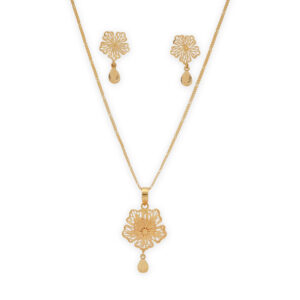 Elegant Floral Gold-Plated Necklace & Earring Set