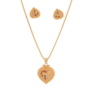 Traditional Heart-Shaped Gold-Plated Necklace & Earring Set