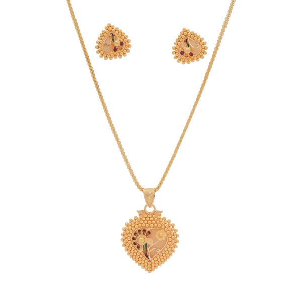Traditional Heart-Shaped Gold-Plated Necklace & Earring Set
