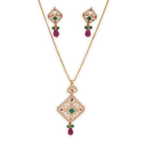 Heritage Kundan Pendant Set with Ruby & Emerald Accents