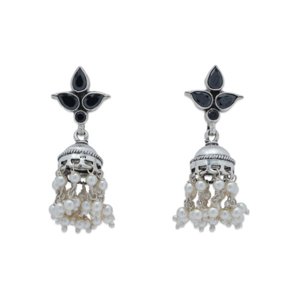 Black Enamel Floral Jhumka Earrings