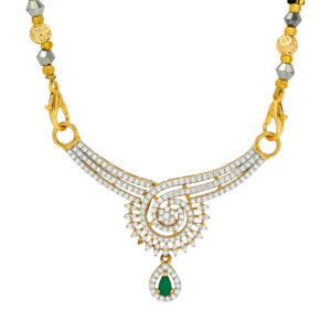 Elegant Gold Mangalsutra with Emerald Drop Pendant