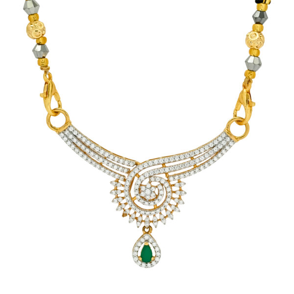 Elegant Gold Mangalsutra with Emerald Drop Pendant