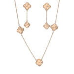 Elegant Floral Necklace & Earring Set in Rose Gold Finish